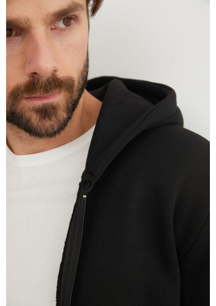 3 Iplik Fermuarlı Kanguru Cepli Sweatshirt