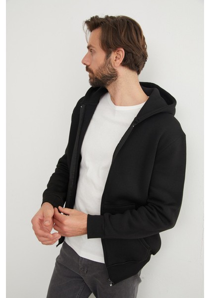 3 Iplik Fermuarlı Kanguru Cepli Sweatshirt