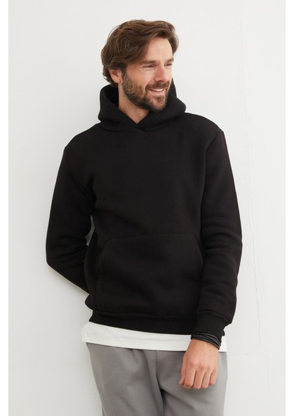 3 Iplik Basic Kanguru Cepli Slim Fit Kapüşonlu Sweatshirt