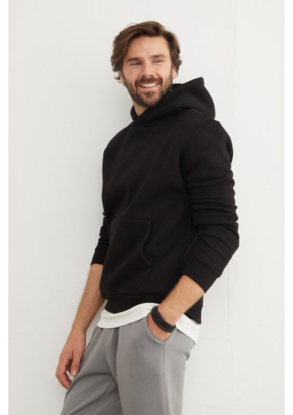 3 Iplik Basic Kanguru Cepli Slim Fit Kapüşonlu Sweatshirt fiyatları