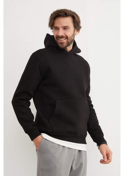 3 Iplik Basic Kanguru Cepli Slim Fit Kapüşonlu Sweatshirt modelleri