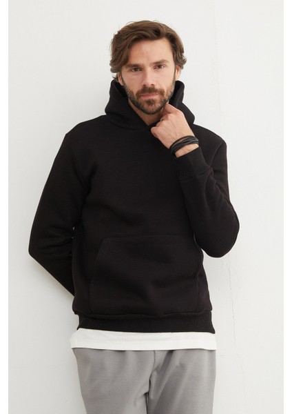 3 Iplik Basic Kanguru Cepli Slim Fit Kapüşonlu Sweatshirt indirimleri