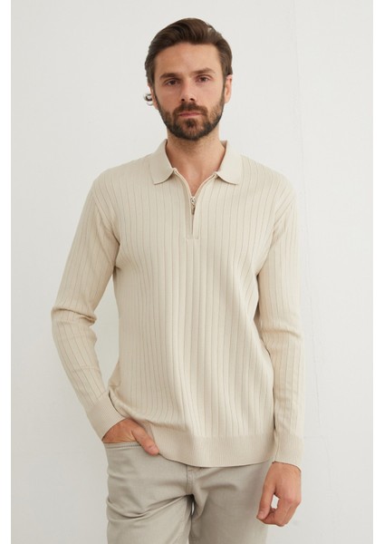 Fitilli Yarım Fermuarlı Polo Yaka Triko Kazak modelleri