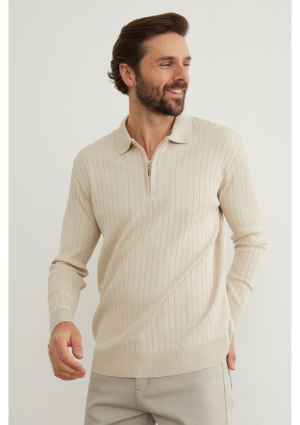 Fitilli Yarım Fermuarlı Polo Yaka Triko Kazak indirimleri