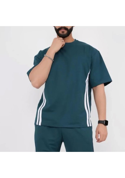 Unisex Oversize Yanları Şeritli Thirt Cam Göbeği