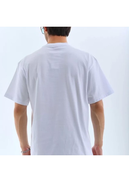 Unisex Oversize Taşlı Bisiklet Yaka Thirt Beyaz fiyatları