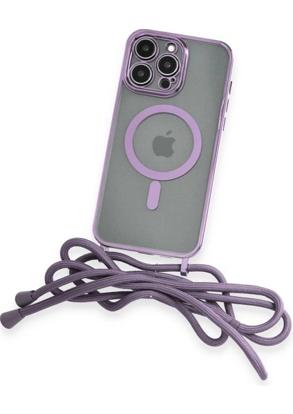 Newface iPhone 12 Pro Max Kılıf Divo Lazer Askılı Magsafe Kapak - Lila modelleri