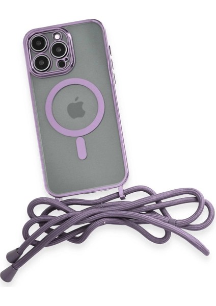 Newface iPhone 12 Pro Max Kılıf Divo Lazer Askılı Magsafe Kapak - Lila fırsatları