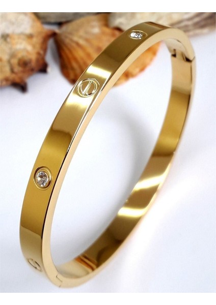 Alaşım Kartier Kelepçe Taşlı Bileklik Gold