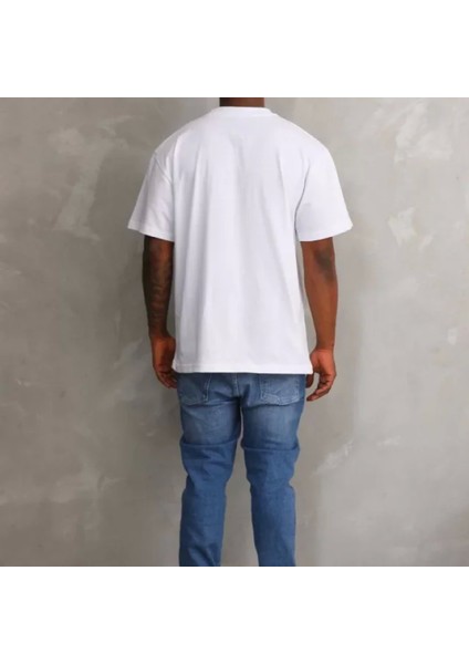 Unisex Kuşgözü Detaylı Baskılı Oversize Thirt Beyaz modelleri