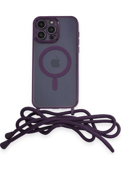 Newface iPhone 12 Pro Max Kılıf Divo Lazer Askılı Magsafe Kapak - Derin Mor