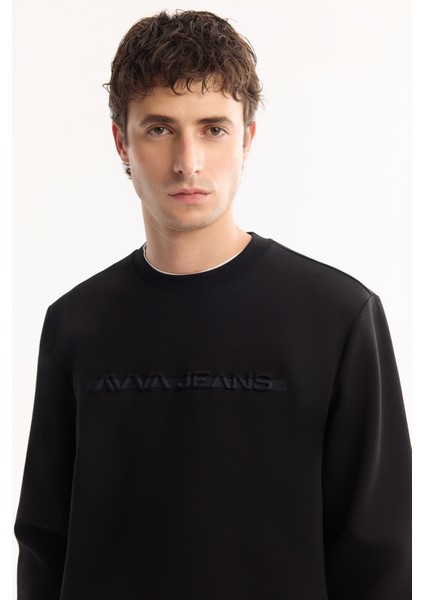 Erkek Siyah Bisiklet Yaka Pamuklu Bi-Stretch Baskılı Regular Fit Sweatshirt A52Y1210 fiyatları