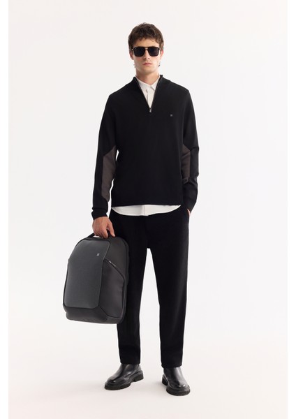 Erkek Siyah Dik Yaka Fermuarlı Rayon Tüylenmeyen Triko Regular Fit Kazak A52Y5020 indirimleri