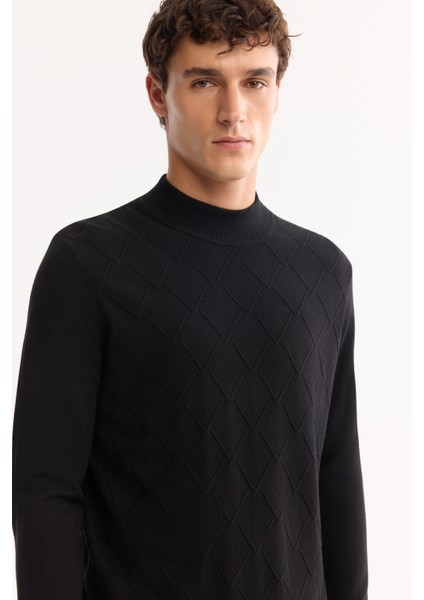 Erkek Siyah Bisiklet Yaka Soft Touch Dokulu Triko Regular Fit Kazak A52Y5028 fiyatları