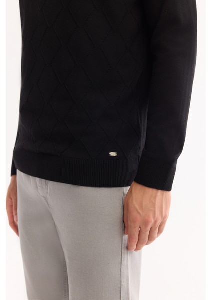 Erkek Siyah Bisiklet Yaka Soft Touch Dokulu Triko Regular Fit Kazak A52Y5028 indirimleri