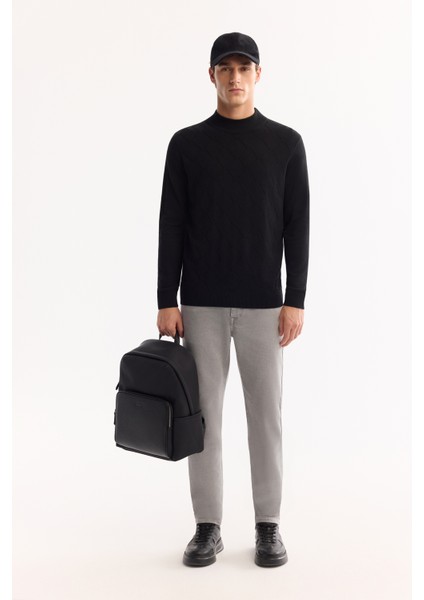 Erkek Siyah Bisiklet Yaka Soft Touch Dokulu Triko Regular Fit Kazak A52Y5028