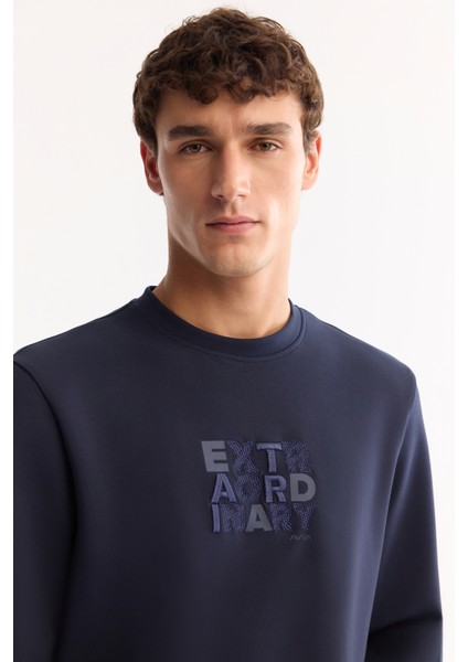 Erkek Lacivert Pamuklu Baskılı İnterlok Regular Fit Sweatshirt A52Y1247 fiyatları