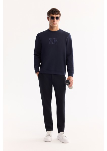 Erkek Lacivert Pamuklu Baskılı İnterlok Regular Fit Sweatshirt A52Y1247