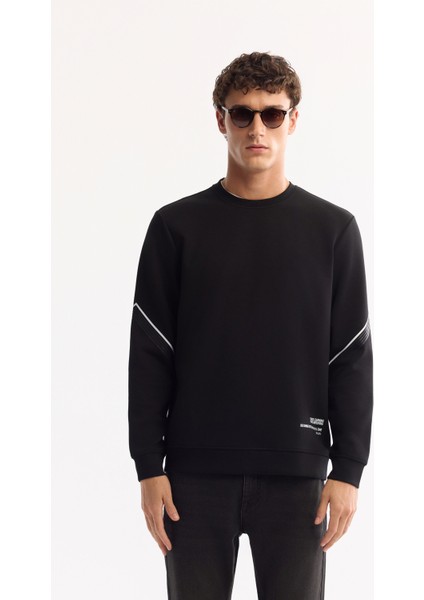 Erkek Siyah Bisiklet Yaka Pamuklu Bi-Stretch Baskılı Regular Fit Sweatshirt A52Y1258