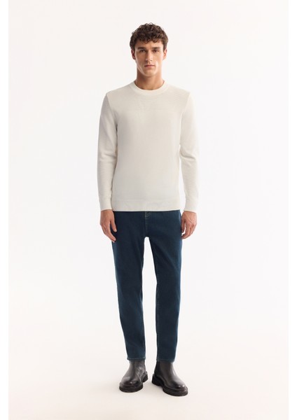 Erkek Ekru Bisiklet Yaka Rayon Tüylenmeyen Dokulu Triko Regular Fit Kazak A52Y5018
