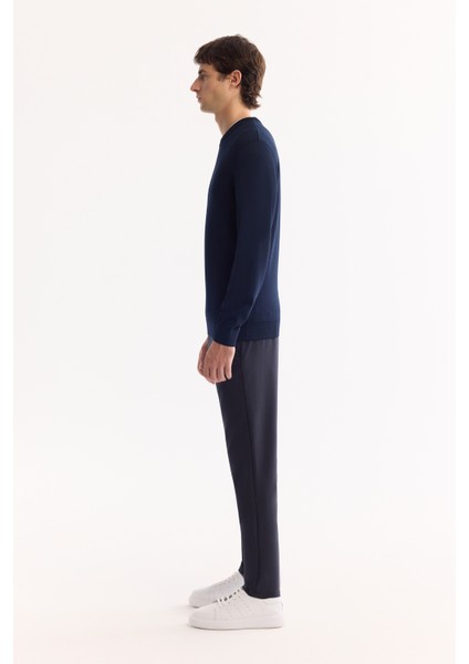 Erkek Lacivert Bisiklet Yaka Rayon Tüylenmeyen Dokulu Triko Regular Fit Kazak A52Y5017 modelleri