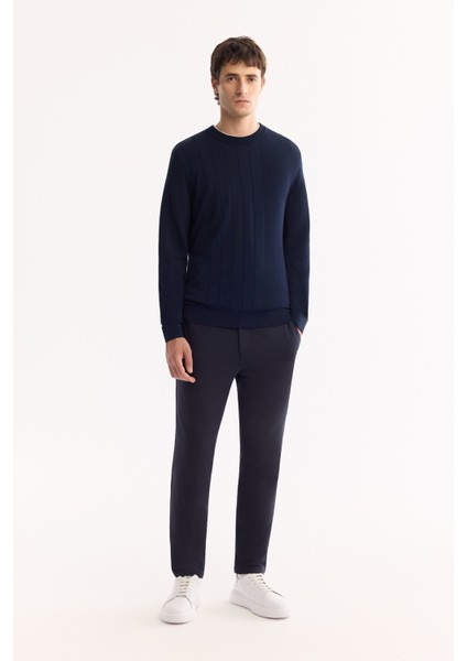 Erkek Lacivert Bisiklet Yaka Rayon Tüylenmeyen Dokulu Triko Regular Fit Kazak A52Y5017