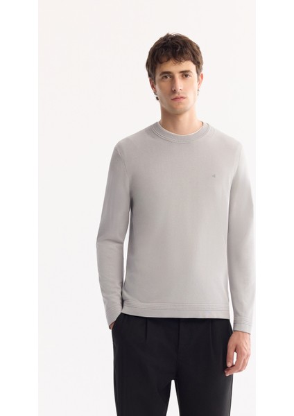 Erkek Gri Bisiklet Yaka Rayon Karışımlı Tüylenmeyen Triko Regular Fit Kazak A52Y5001