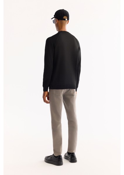 Erkek Siyah Bisiklet Yaka Dokulu Triko Regular Fit Kazak A52Y5083