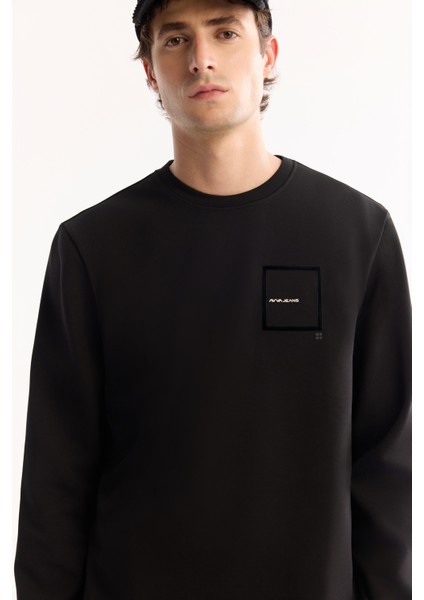 Erkek Siyah Bisiklet Yaka Pamuklu Bi-Stretch Baskılı Regular Fit Sweatshirt A52Y1261 fiyatları