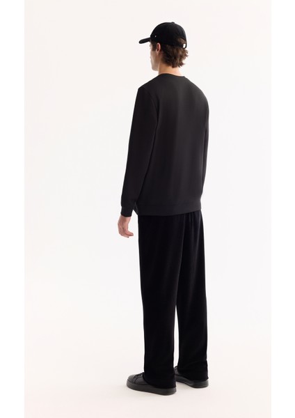 Erkek Siyah Bisiklet Yaka Pamuklu Bi-Stretch Baskılı Regular Fit Sweatshirt A52Y1261 fırsatları