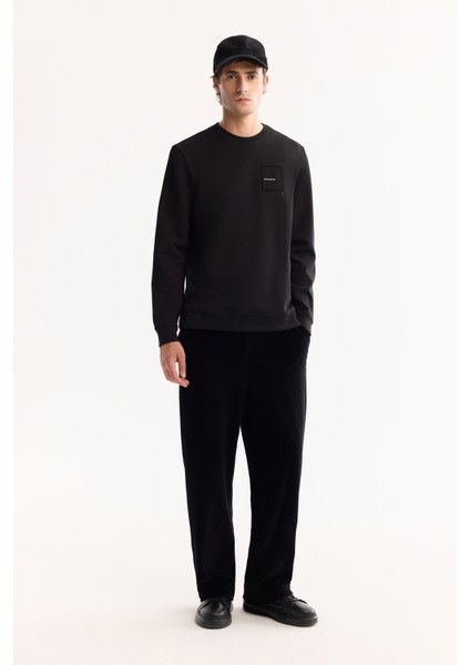 Erkek Siyah Bisiklet Yaka Pamuklu Bi-Stretch Baskılı Regular Fit Sweatshirt A52Y1261