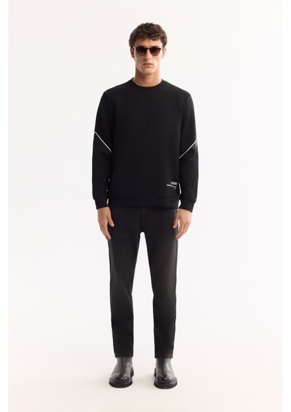 Erkek Siyah Bisiklet Yaka Pamuklu Bi-Stretch Baskılı Regular Fit Sweatshirt A52Y1258