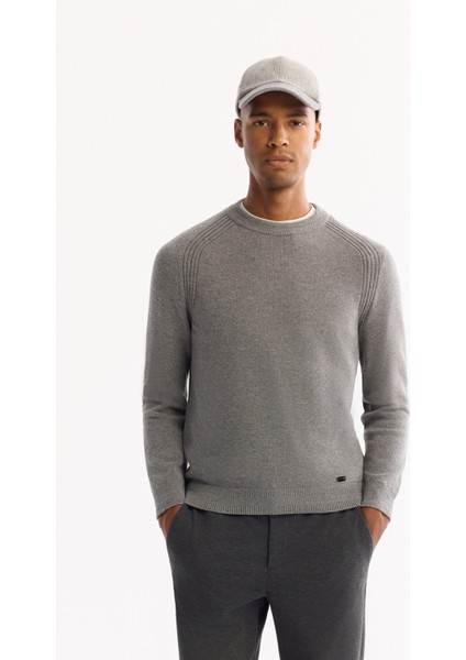 Erkek Gri Bisiklet Yaka Soft Touch Dokulu Triko Regular Fit Kazak A52Y5050