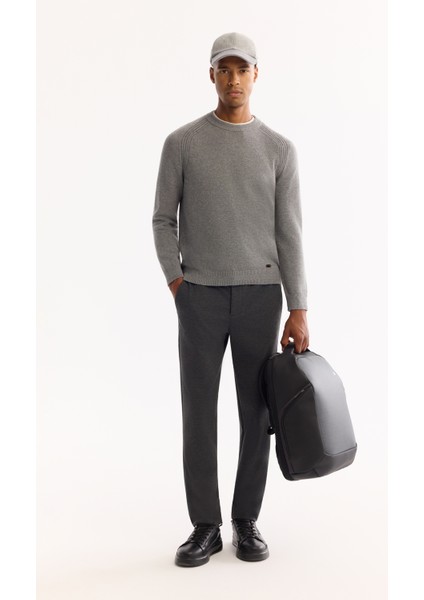 Erkek Gri Bisiklet Yaka Soft Touch Dokulu Triko Regular Fit Kazak A52Y5050