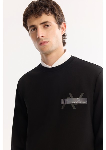 Erkek Siyah Bisiklet Yaka Pamuklu Bi-Stretch Baskılı Regular Fit Sweatshirt A52Y1260 modelleri