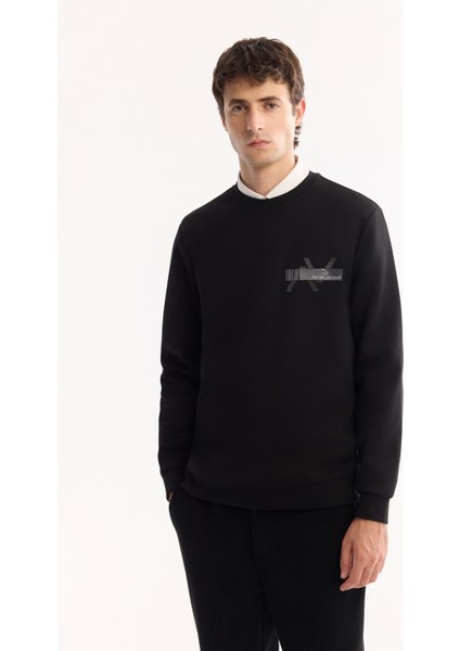 Erkek Siyah Bisiklet Yaka Pamuklu Bi-Stretch Baskılı Regular Fit Sweatshirt A52Y1260