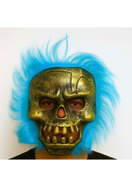 Wild Skull - Bakır Kafatası Turkuaz Saçlı Iskelet Maske