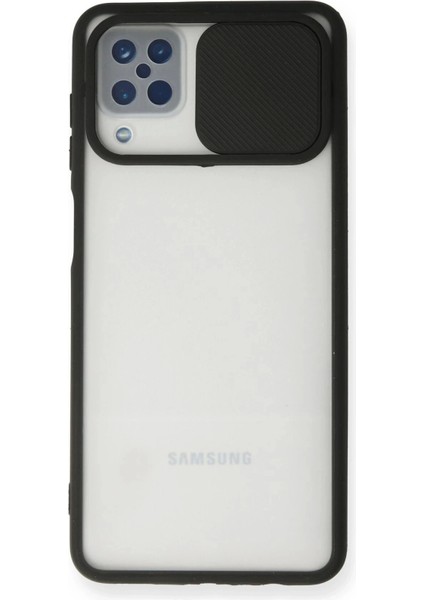 Newface Samsung Galaxy A12 Kılıf Palm Buzlu Kamera Sürgülü Silikon - Siyah