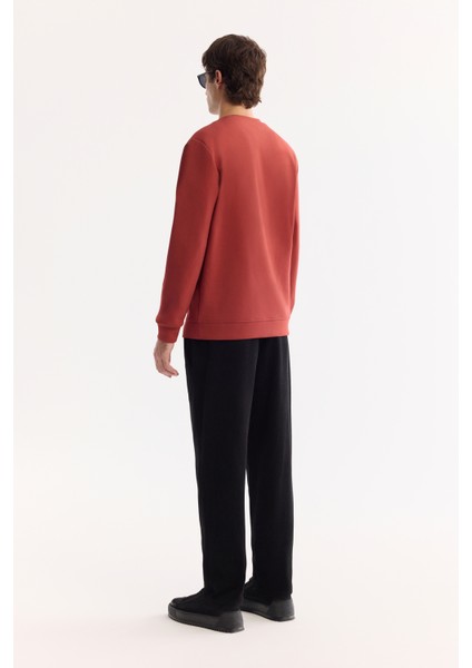 Erkek Kiremit Bisiklet Yaka Pamuklu Bi-Stretch Baskılı Regular Fit Sweatshirt A52Y1260 fırsatları