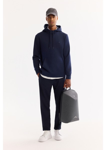 Erkek Lacivert Kapüşonlu Pamuklu Bi-Stretch Regular Fit Sweatshirt A52Y1201