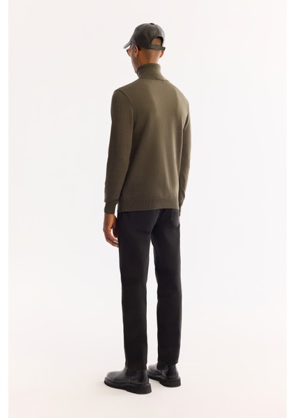 Erkek Haki Balıkçı Yaka Soft Touch Dokulu Triko Regular Fit Kazak A52Y5040