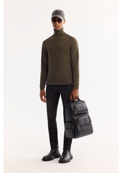 Erkek Haki Balıkçı Yaka Soft Touch Dokulu Triko Regular Fit Kazak A52Y5040