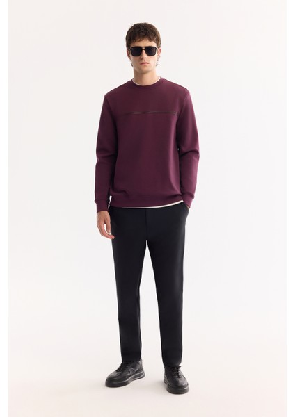 Erkek Bordo Pamuklu Baskılı İnterlok Regular Fit Sweatshirt A52Y1325