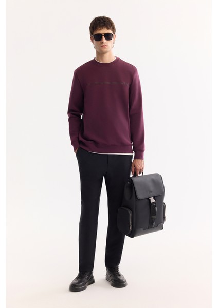 Erkek Bordo Pamuklu Baskılı İnterlok Regular Fit Sweatshirt A52Y1325