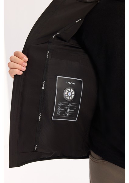 Erkek Siyah Kapüşonlu Su İtici Rüzgar Geçirmez -5°C Dayanıklı Şişme Regular Fit Mont A52Y6075 indirimleri