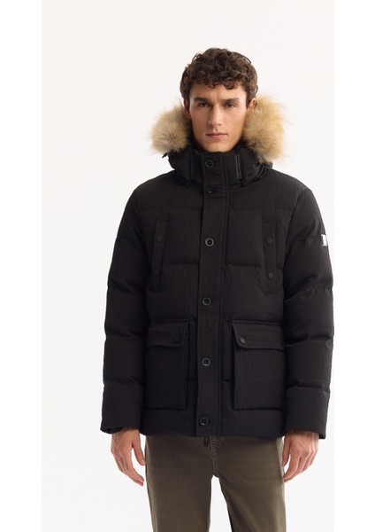 Erkek Siyah %100 Kaz Tüyü Su İtici Rüzgar Geçirmez -10°C Dayanıklı Şişme Mont A52Y6084