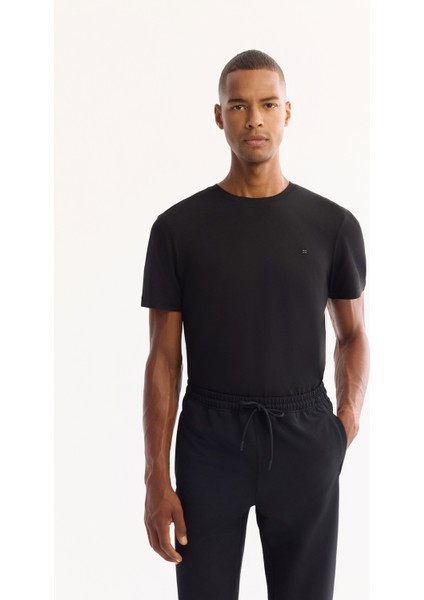 Erkek Siyah Beli Lastikli Bağcıklı Bi-Stretch Regular Fit Eşofman Altı A52Y3414