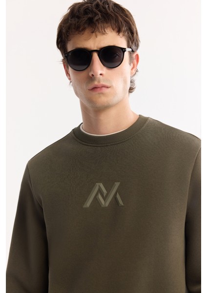 Erkek Haki Bisiklet Yaka Pamuklu Şardonlu Baskılı Regular Fit Sweatshirt A52Y1327 fiyatları