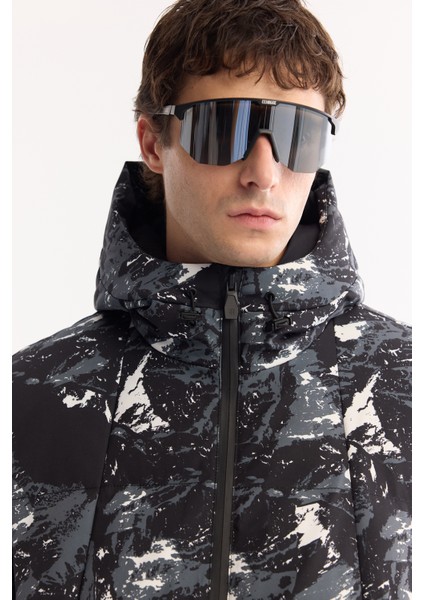 Erkek Siyah Kapüşonlu Su İtici Rüzgar Geçirmez -15 Dereceye Dayanıklı Kayak Montu A52Y6112 fiyatları