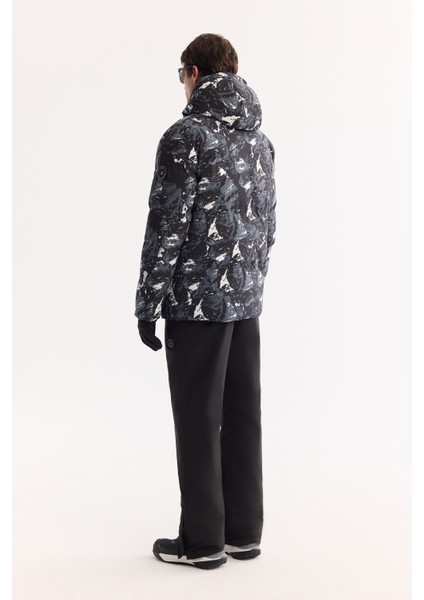 Erkek Siyah Kapüşonlu Su İtici Rüzgar Geçirmez -15 Dereceye Dayanıklı Kayak Montu A52Y6112